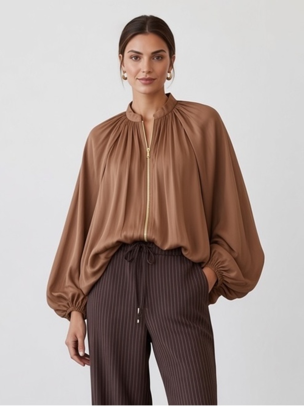 1693 • Coco Matte Satin Dolman Ballon Bubble Hem Bomber Jacket